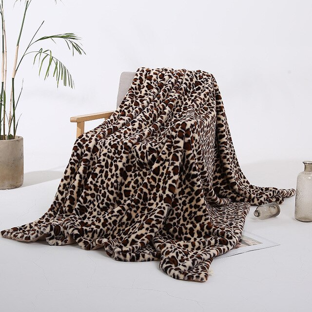 léopard couverture longue Shaggy fourrure floue fausse fourrure confortable avec moelleux Sherpa adulte couvre-lit canapé jeter des couvertures: 01 / 160x200cm