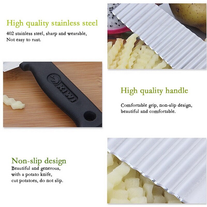 Wave Crinkle Cutter Stainless Steel Crinkle French Fry Cutter for Fruits Potato Cucumber Wavy Crinkle Cutting Serrated Knife