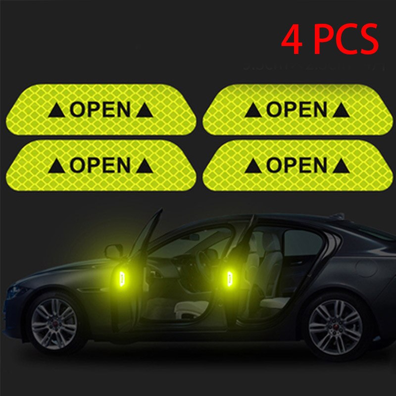 Cinta reflectante abierta para coche, pegatinas reflectoras con de advertencia, tiras reflectantes, estilismo para coche, 4 colores, de seguridad, palo para coche: green OPEN