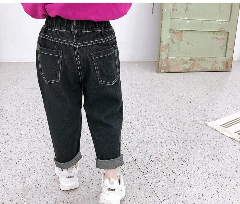 2 3 4 5 6 år svarta cowboy jeansbyxor barn jeans tjej enkla småbarn slitna jeans pojkar bebis höst barn byxor
