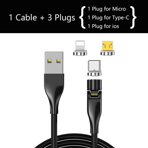 Cargador magnético para iPhone, Cable USB magnético tipo C para Samsung, Huawei, Xiaomi: Black 3 Plug / 1M