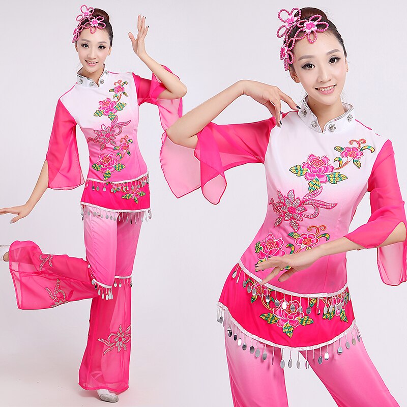 Women Chinese Yangko Dance Costume Chinese Classic Fan Stage Dance Clothing Female Chinese Folk Dance Dress 89