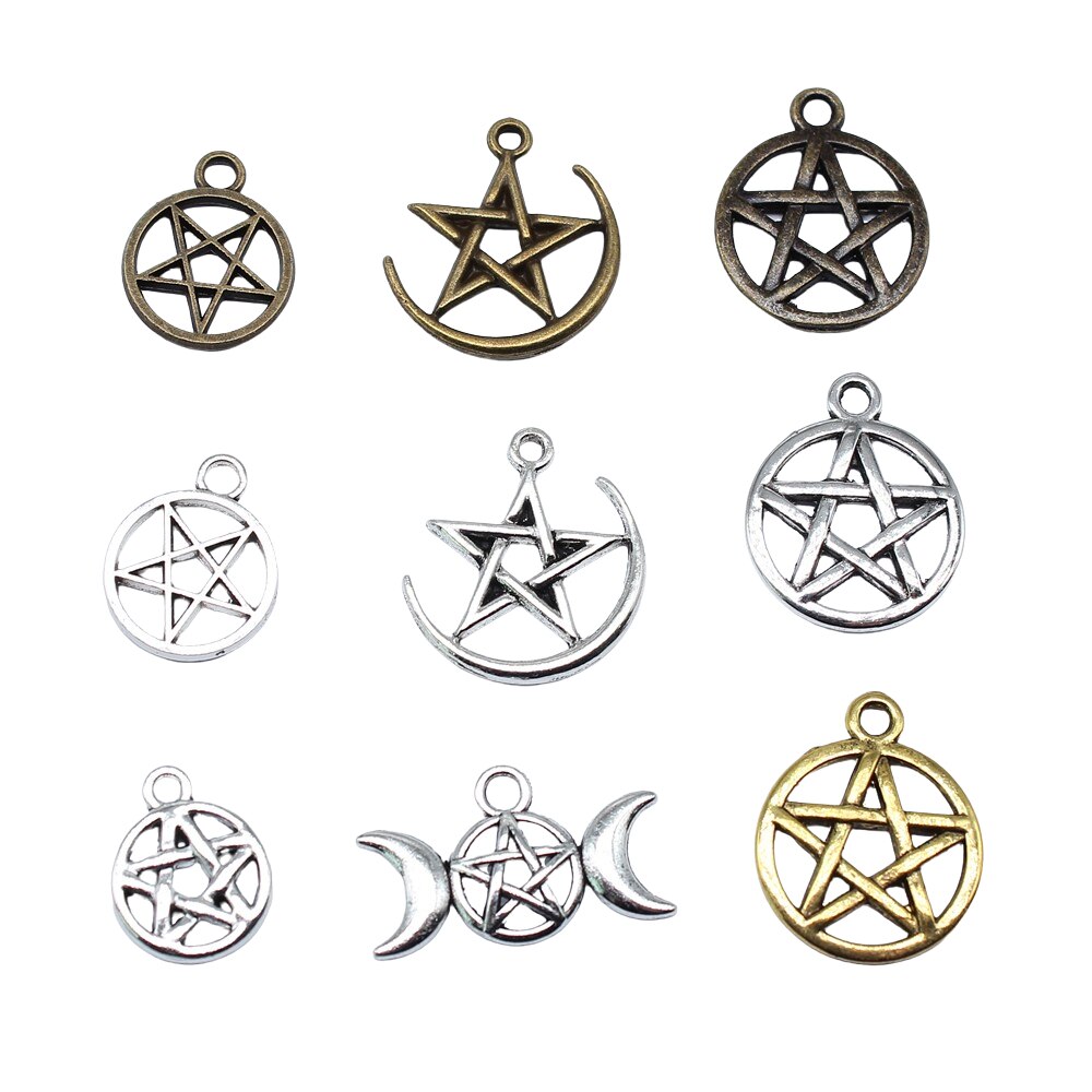 Pendentifs en forme d'étoile pentagramme, 20 pièces, pendentifs de couleur Bronze et argent, fabrication de bijoux anciens, artisanat fait à la main