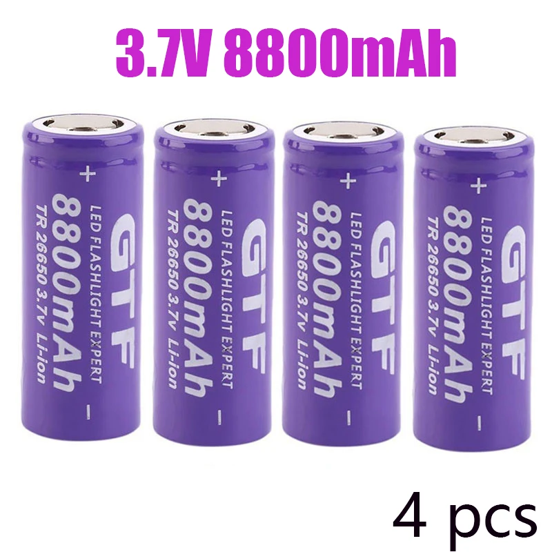 100% batería Original de 26650 8800mAh 3,7 V 50A batería recargable de iones de litio para linterna LED 26650 + cargador USB: Oro