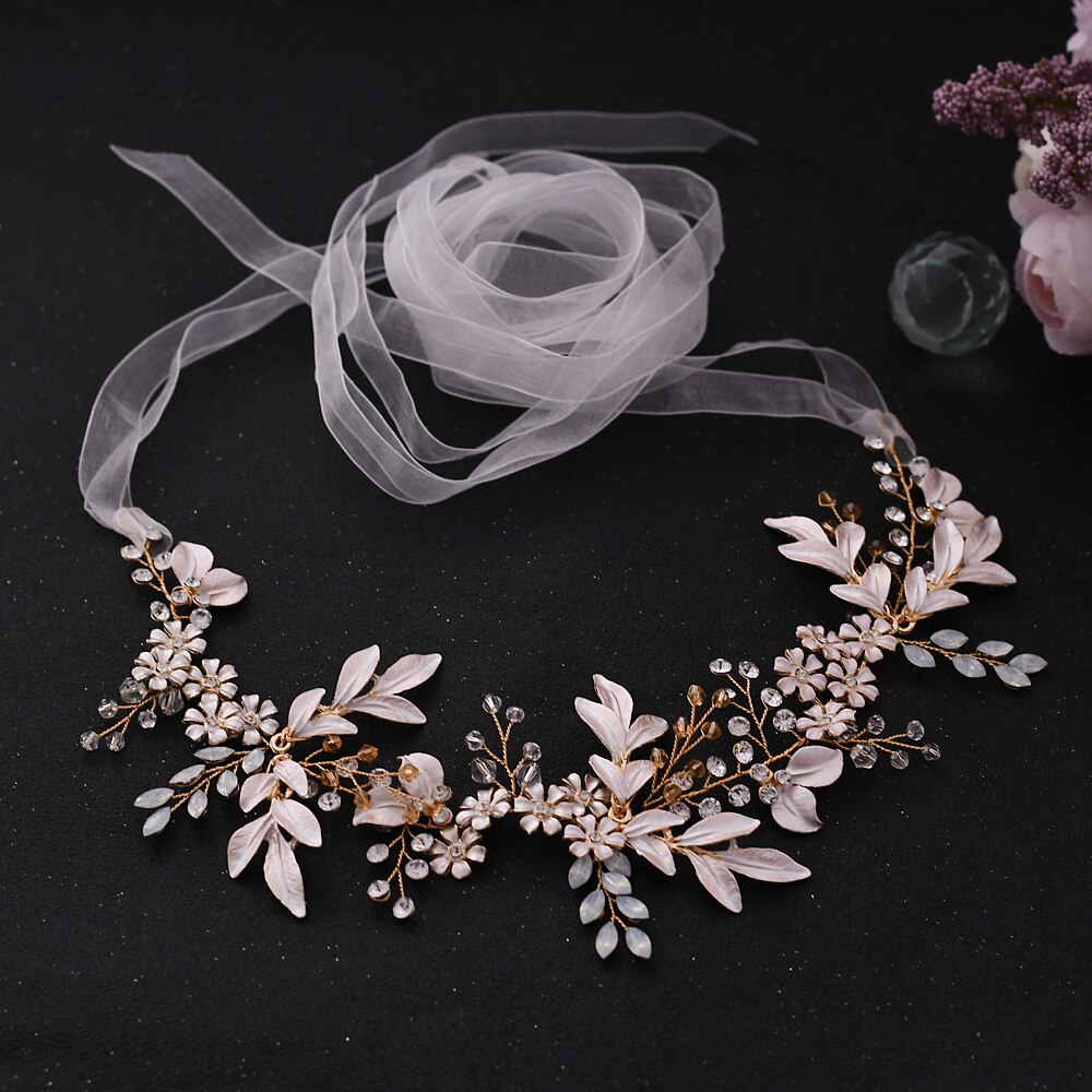 Trixy  sh278- g champagne gouden riem trouwriemen strass riemen bruidsjurk riem bruiloft accessoires bruidssjerp bruidsriem: Witte orgaza