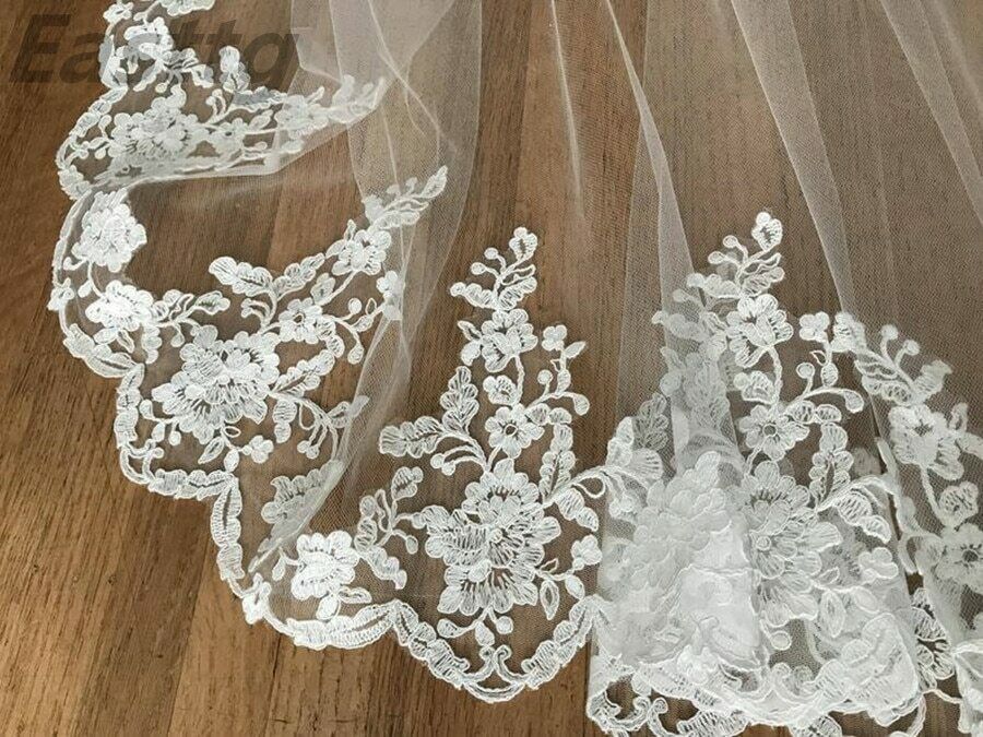 Wit Ivoor Bruiloft Sluier 3m met Kam Kant Mantilla Kathedraal Sluier Veu De Noiva