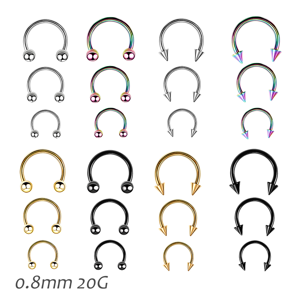 6 Stuks Septum Neus Piercing Ring Cirkelvormige Hoefijzervormige Halters Voor Oorlip Wenkbrauw Lichaam Pirercing Bal Kegel Cbb Stalen Hoepel 20G 0.8Mm