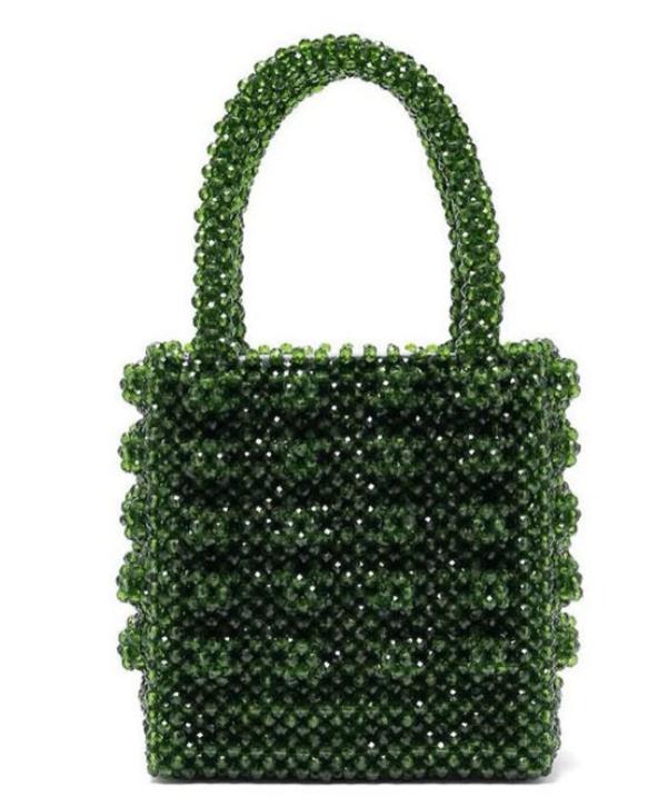 Crystal Evening Bag - Woven Bead Handbag - Soft Tote Bag - Two Handles - SATSEED: Green / S