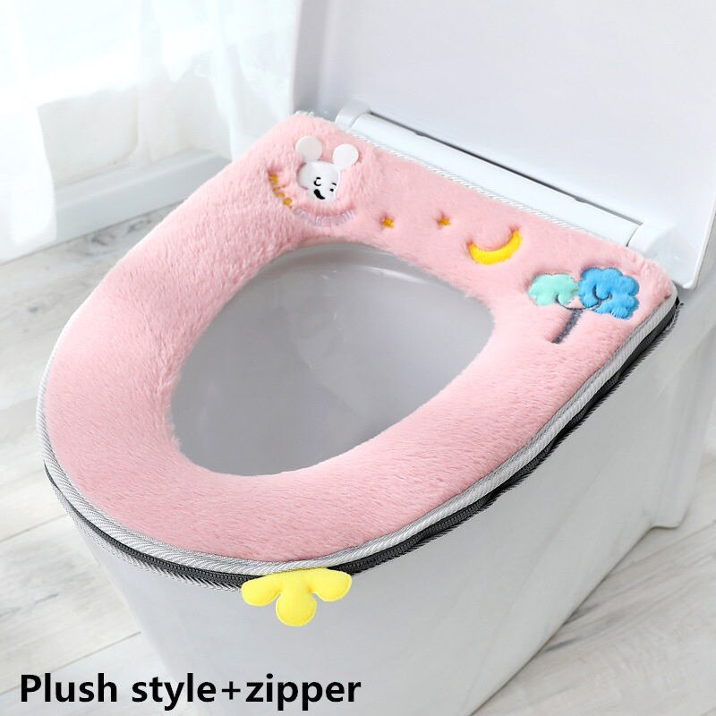 Home Four Seasons Toilet Cover Sitting Washer Washable Zipper Toilet Cover Universal Waterproof And Cute Toilet pad Plush/linen