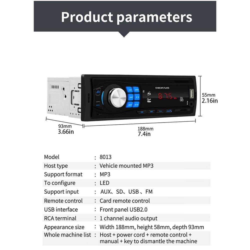 Car Radio 12V Car Stereo Radio U Disk FM Aux-IN Input Receiver SD USB In-dash car MP3 Multimedia Player