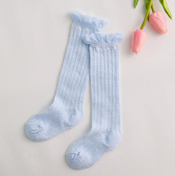 Zomer Dunne Baby Kind Losse Beenwarmers Mosquito Katoenen Baby Mesh Baby Knie Hoge Been Warm Meisjes Jongens Kousen: blue 1to2year knee