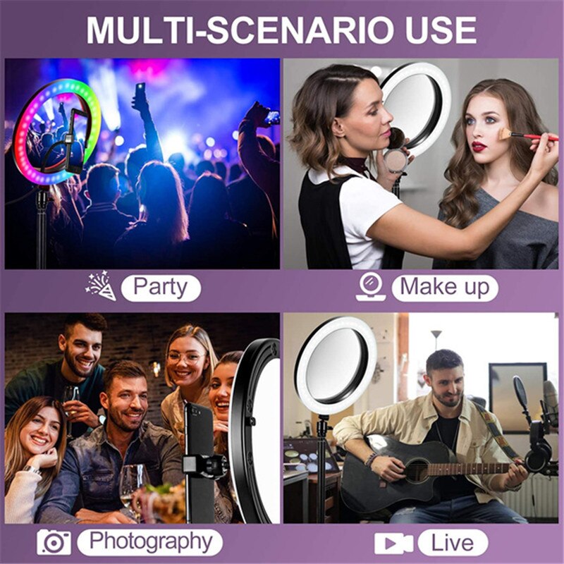 6/10 Inch Dimbare Rgb Led Selfie Ring Vullen Licht Foto Ring Lamp Met Statief Voor Make Video Live Aro De luz Para Celular