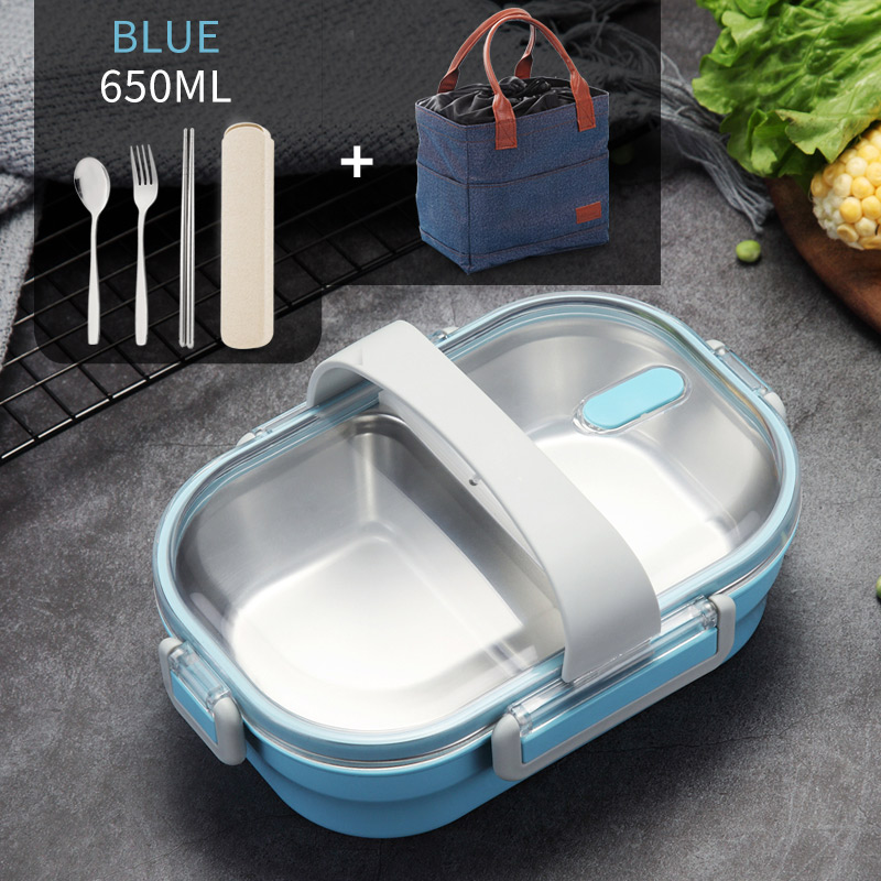 Worthbuy Japanse Draagbare Lunchbox Voor Kids School 304 Rvs Bento Box Keuken Lekvrije Voedsel Container doos: Blue Bag Tableware