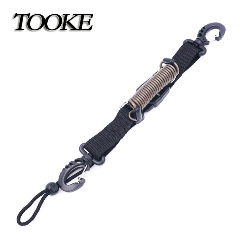 Dykking snappy spiralfjærer kamera lanyard spiral med ringdykk for undervannshus lommelykt lommelykt: Svart
