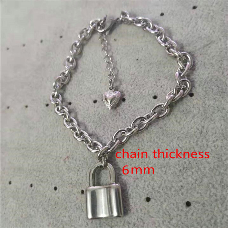 Geen roest Geen verkleuring goede 4MM 6MM rvs materiaal punk hangslot enkelbanden meisjes mode chic lock enkelbanden vrouwen