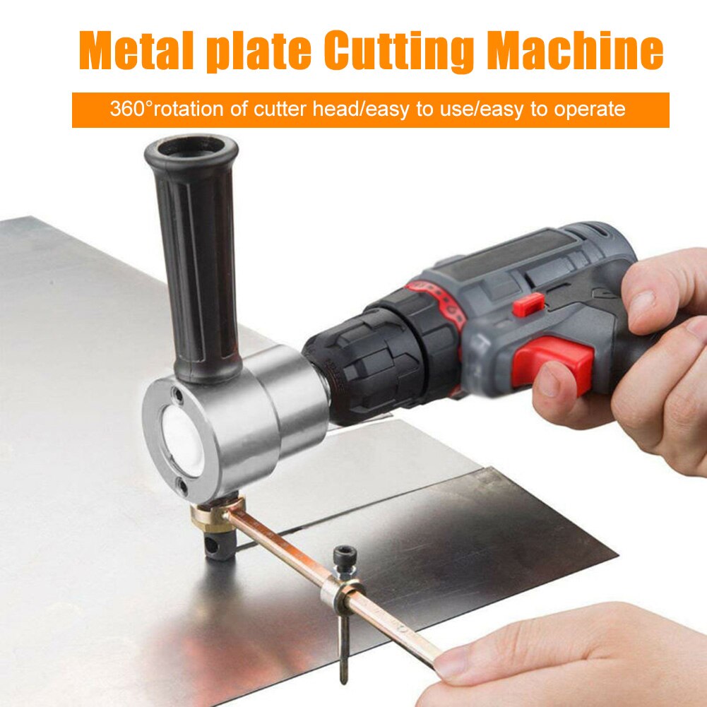 Double Head Sheet Nibble Metal Nibbler Saw Cutter 360 Degree Adjustable Drill Attachment with Extra Punch Free Cutting Tool