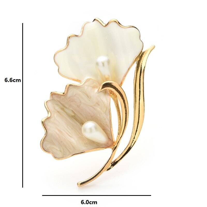 Wuli & baby Dello Smalto Bianco Foglie Spille Degli Uomini Delle Donne Della Perla Del Fiore Del Partito di Ufficio Casual Spilla Spilli Regali