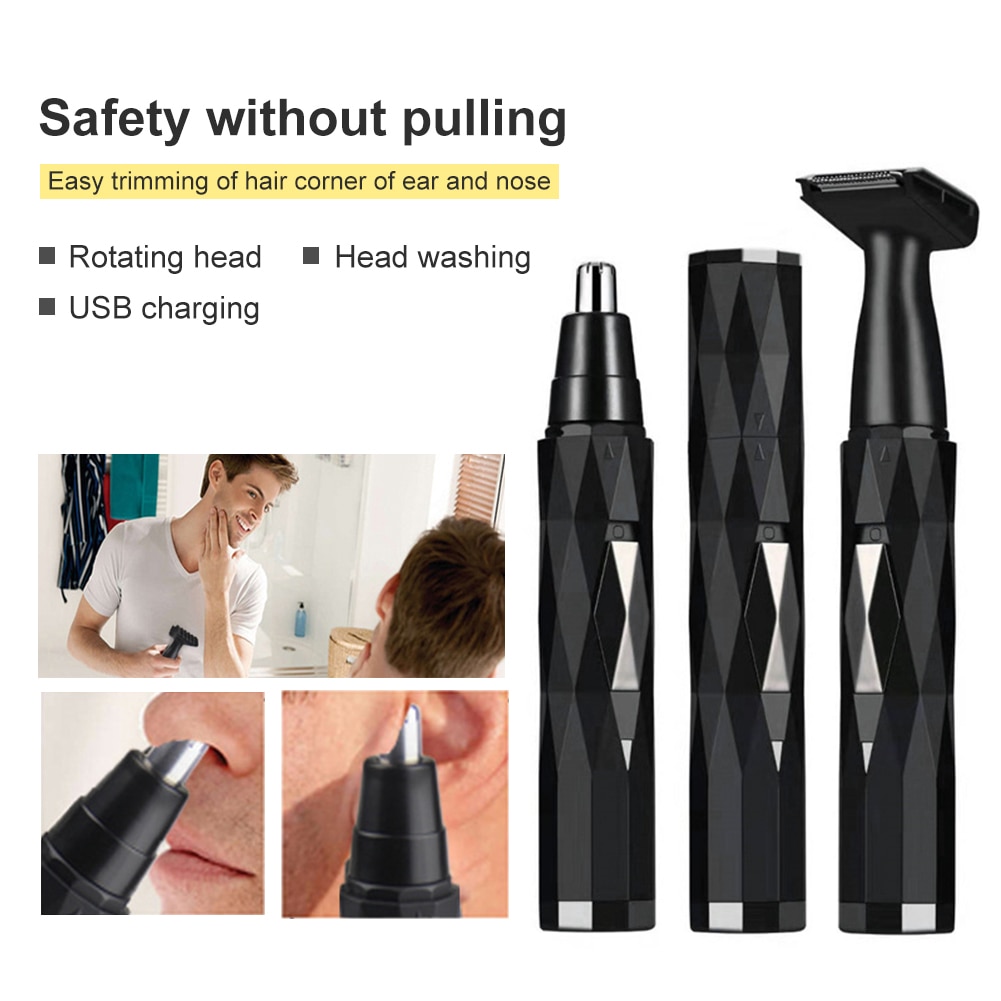 USB Rechargeable Electric Ear Nose Hair Trimmer Facial Sideburns Trimming Tool perfect cut effect without painful pull feeling.