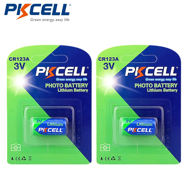2 x PKCELL 2/3A Battery 16430 CR123A CR17345(CR17335) 1500mAh 3V Lithium Battery Batteries