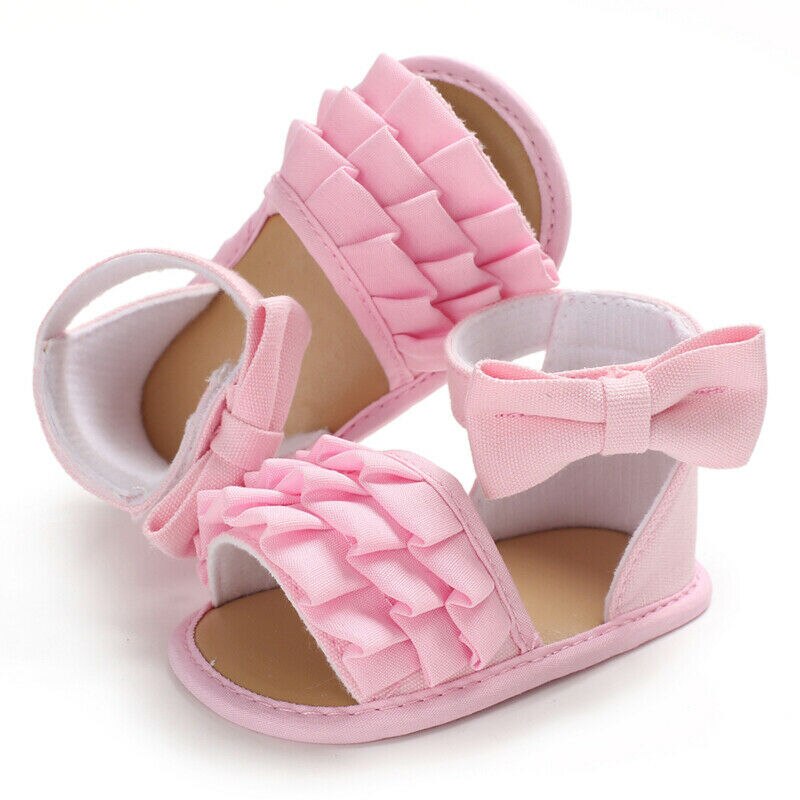 Verão 0-18m infantil bebê menina sandálias arco sólido floral sapatos casuais princesa: Rosa / 0-6 meses