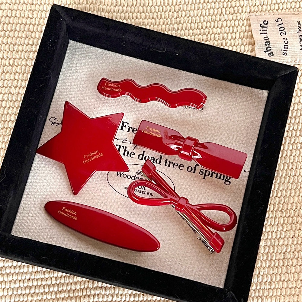 Horquilla con lazo, estrella roja, pinza para el pelo rota, accesorios para el cabello para niña