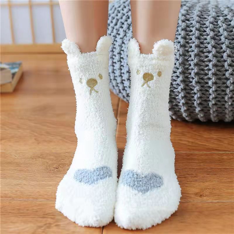 Winter Vrouwen Thuis Katoen Slippers Indoor Gezellige Zachte Glijbanen Schattige Konijn Oor Platform Schoenen Cartoon Bunny Antislip slippers: Cotton socks / 38-39