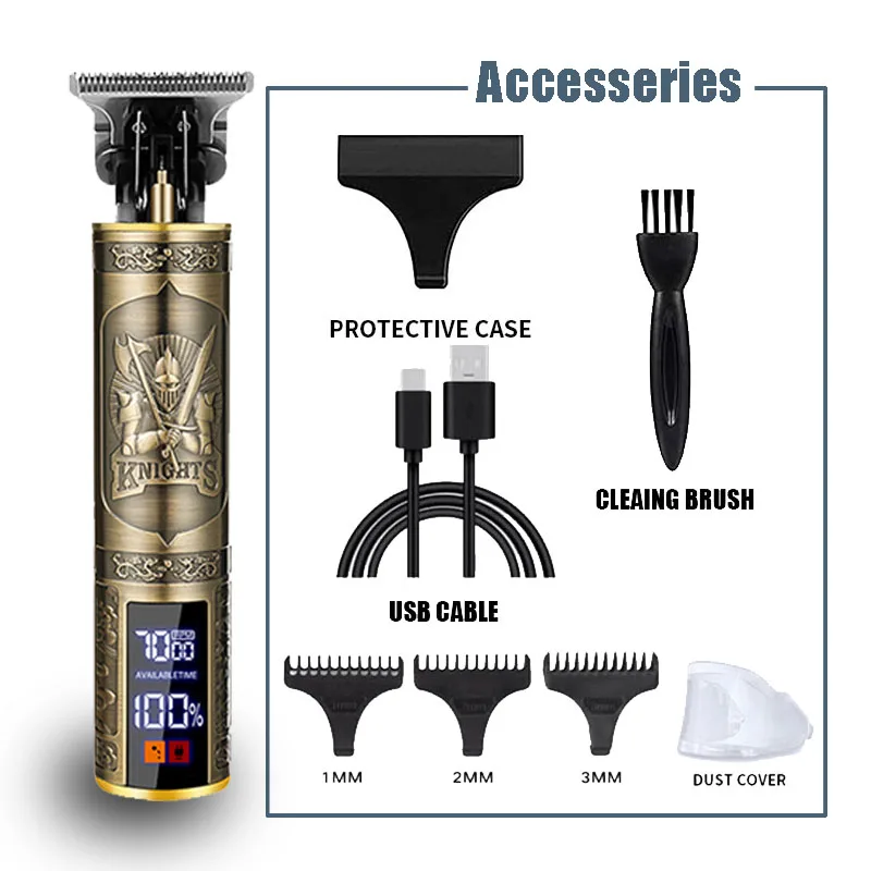 Electric Hair Trimmer for Men Wireless Beard Mustache Grooming Kit Powerful Facial Hair Clipper for Barber Shop: Gold