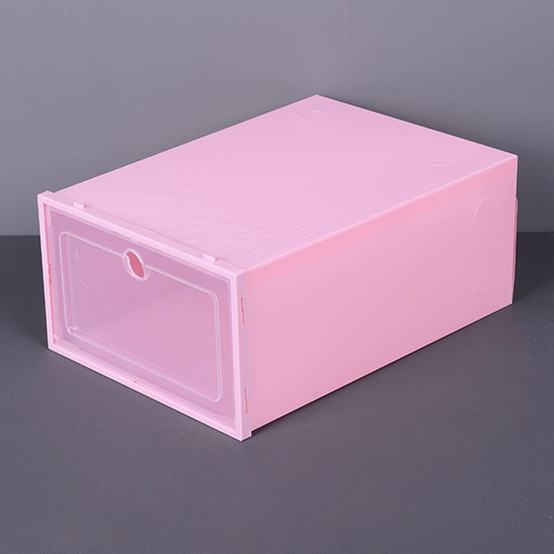 1PC Flip Shoes Box Thickened Transparent Drawer Case Plastic Shoe Boxes Stackable Box Shoe Organizer Shoebox Storage Shoe Rack: Pink 2