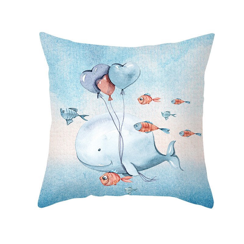 Taie d'oreiller de chambre à coucher pour bébé, 45x45cm, forme géométrique, fond de mer bleu océan, motif étoile de mer, dauphin: 8