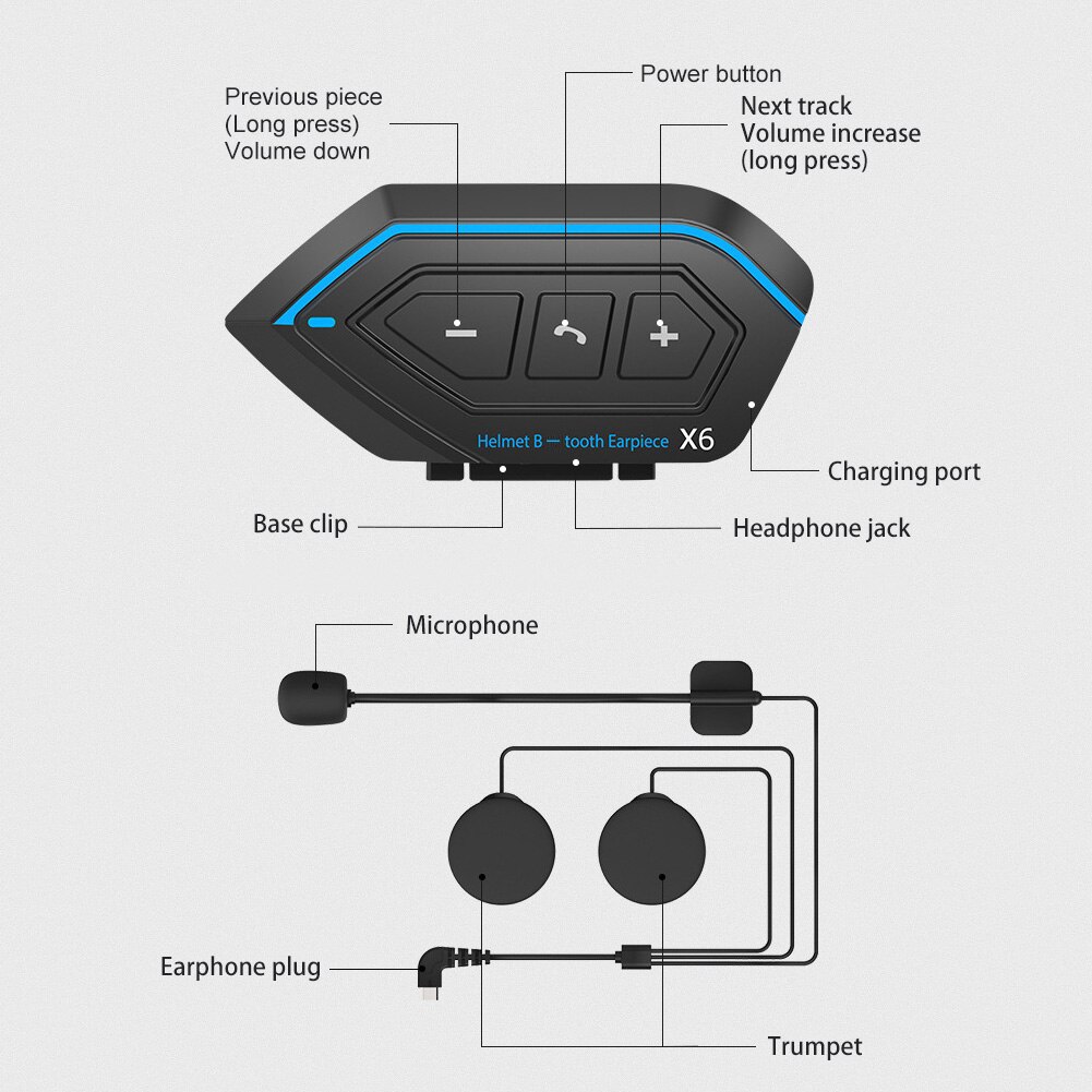 Motorcycle Helmet Headset Bluetooth-compatible Built-in Microphone Wireless Helmet Earphone Waterproof Hands-free Call Headphone