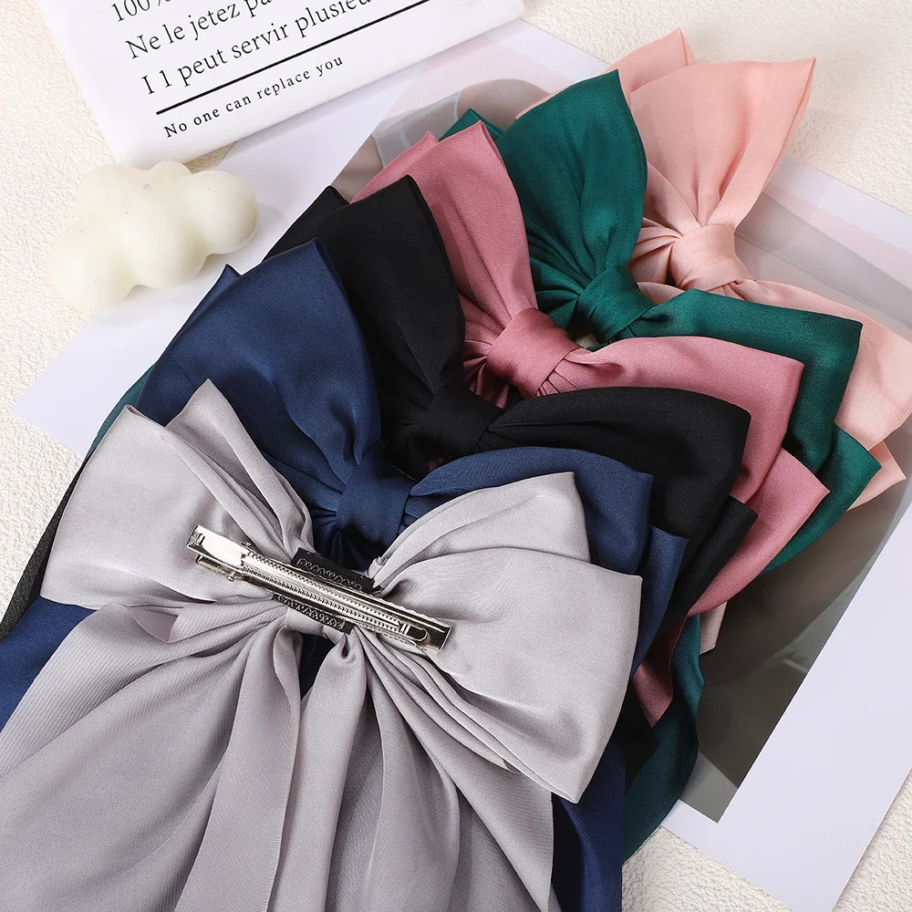 Clips de satén flotantes con lazo grande y largo para niña, Clip para el pelo para la cabeza trasera, rojo Internet con el mismo temperamento, accesorios elegantes para el cabello,