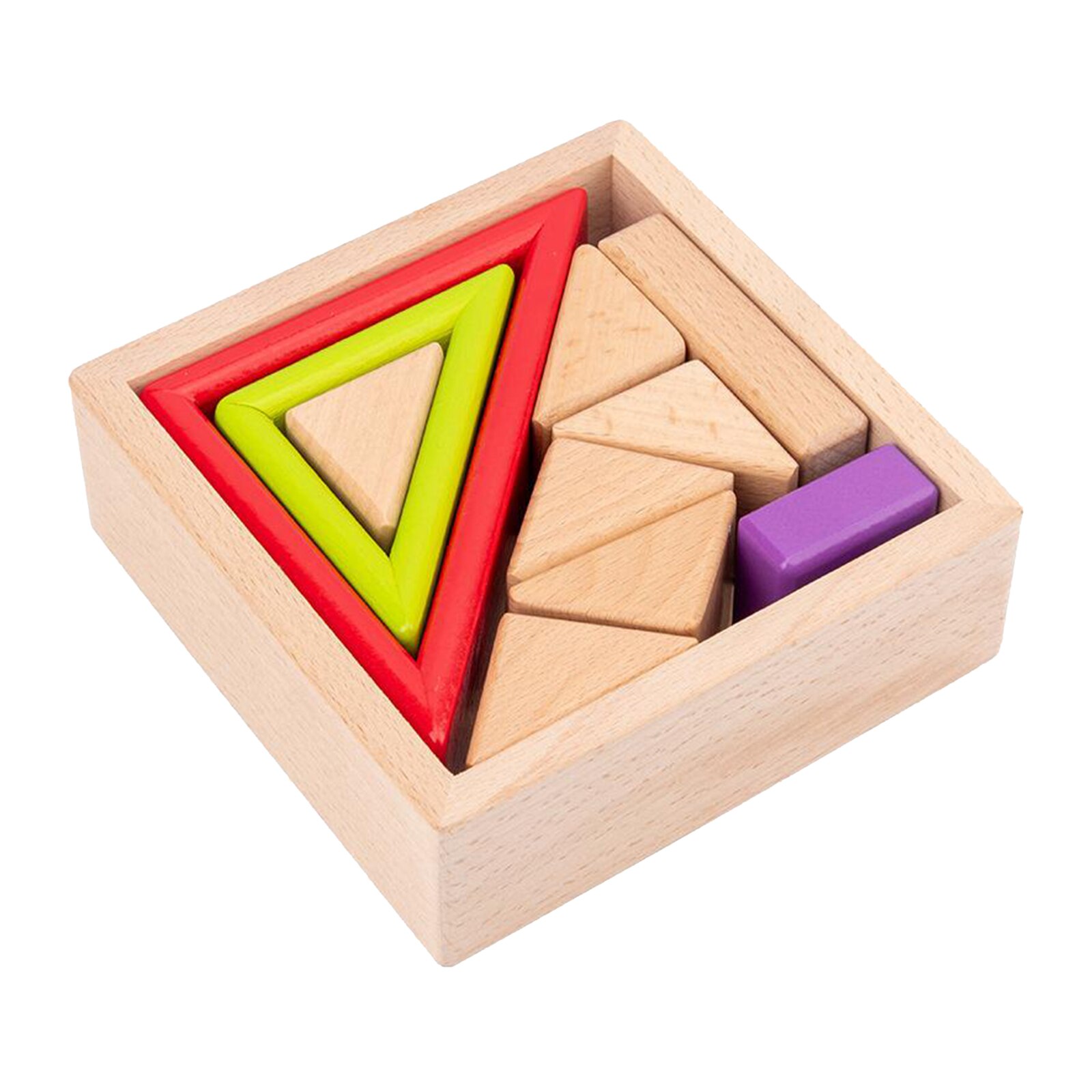 Holz Blöcke Bau Gebäude Spielzeug Eingestellt Stapeln Ziegel Bord Spiele 9 Stück, lagerung Kasten 14,3x14,3x4,5 cm: Dreieck