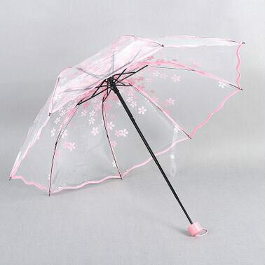 Love White Transparent Umbrella Three Folding Sakura Building Transparent Umbrellas: Cherry blossoms