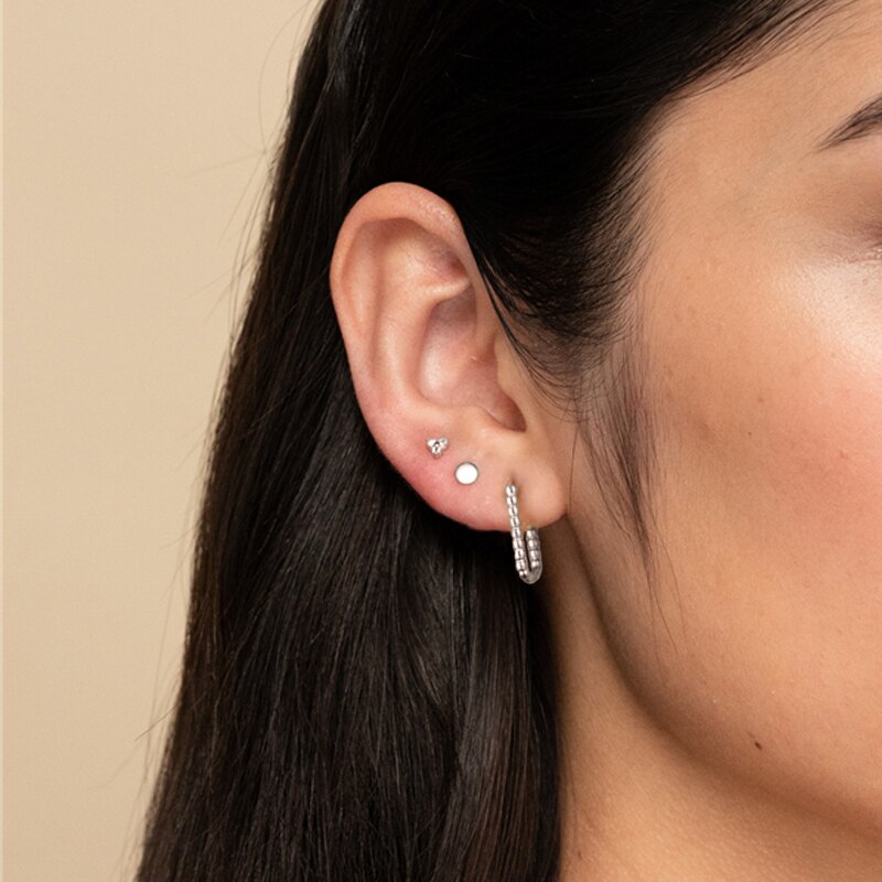 GS 925 Sterling Silver Minimalist Square Rectangle Gold Hoop Earrings For Women Chic Geometric Beads Huggie Earring Jewelry