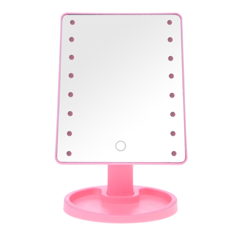 Led berøringsskærm makeup spejl luksus spejl med 16/22 led lys 180 graders justerbart bord make up spejl: Lyserøde 16 lysdioder