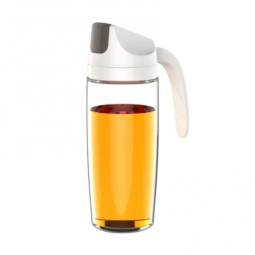 Leakproof Glass Oil Bottle Can Automatic Opening Seasoning Dispenser with Handle: White 600ml