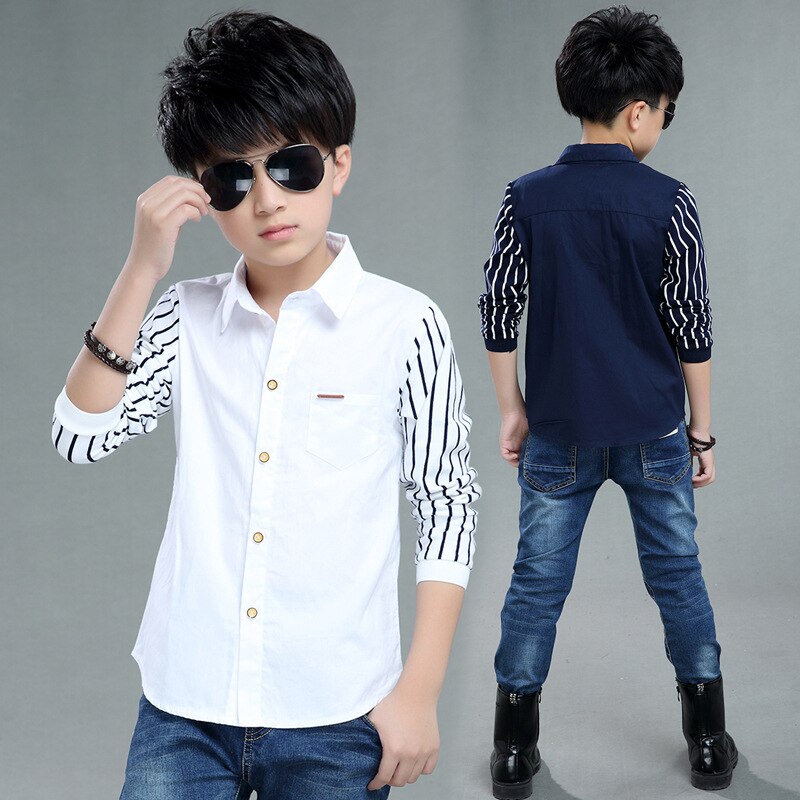 Teenage Boys Shirts School Formal Shirt for Boys Turn Down Collar Blouse For Boys Kids White Dress Shirt Teen 6 8 10 12 14 Year