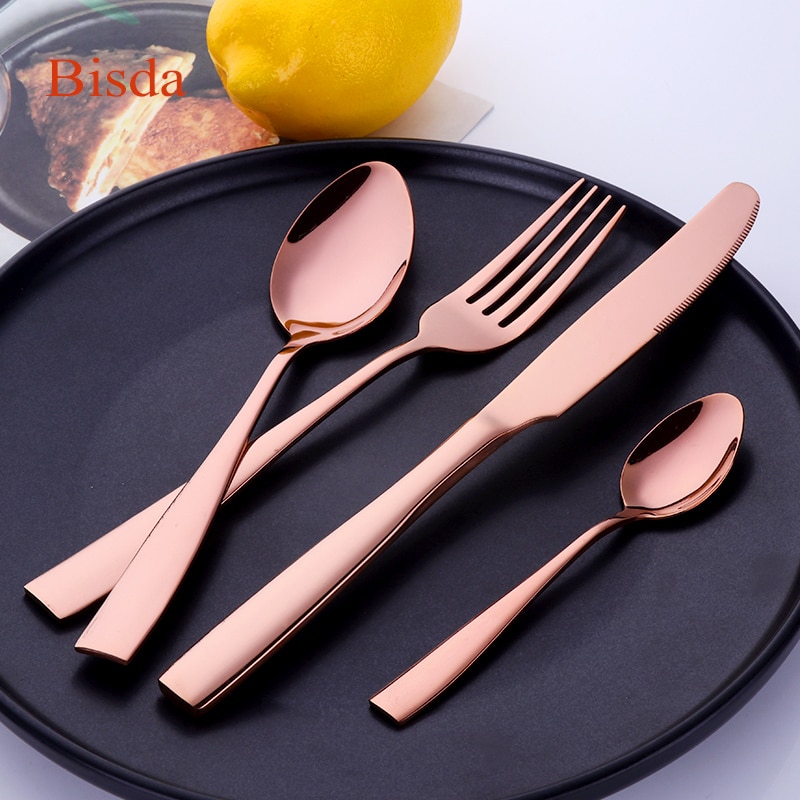 4PCS Western Rose Gold Tableware Set Stainless Steel Dinnerware Set Restaurant Tableware Dinner Knife fork Set