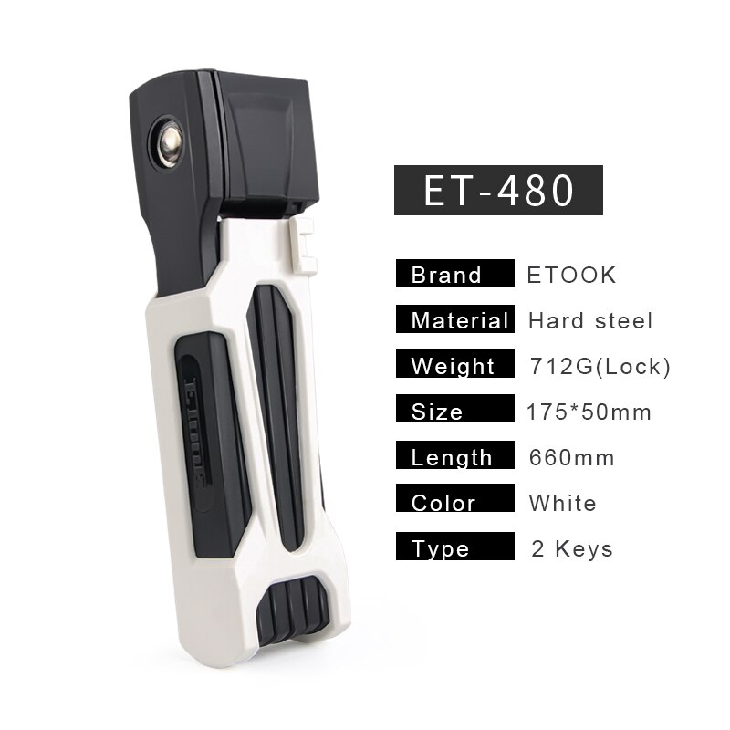 PAW bicycle lock anti-theft mountain bike lock folding lock strong security anti-theft bicycle lock heavy chain cable lock: ET-480-White