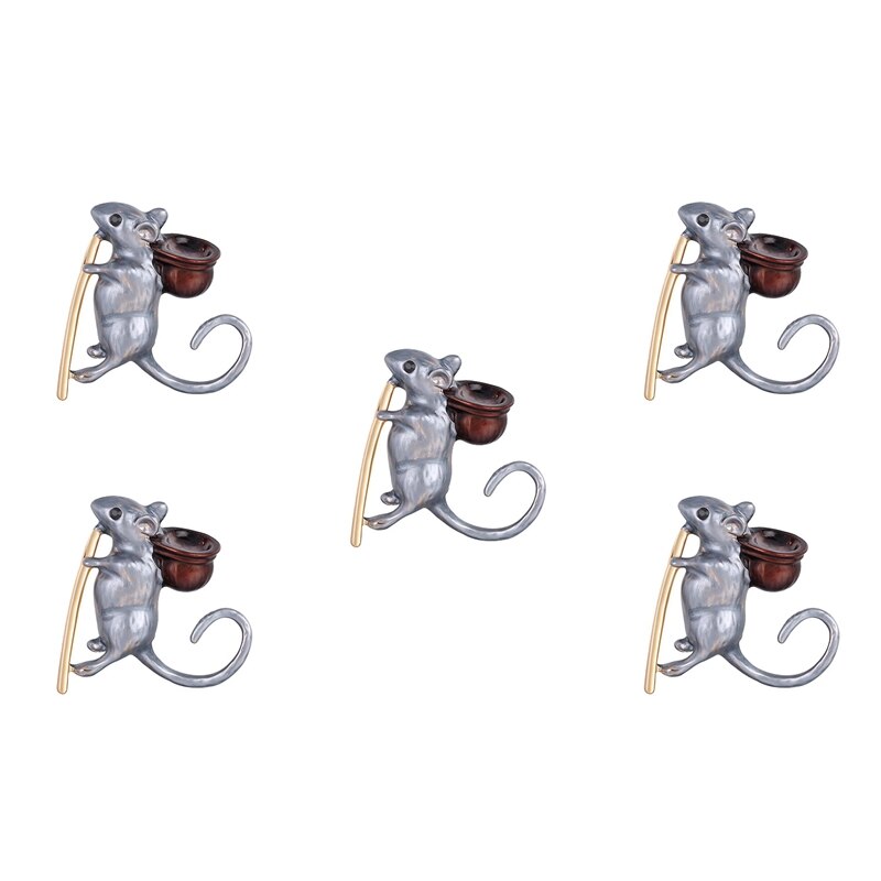 5Pcs Animal Shape Pin Brooch Set - Small Mouse Zodiac Jewelry Charms