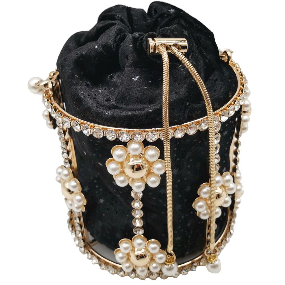 Boutique de fgg pearl tophåndtag kvinder spænde håndtasker blomster aftentasker dame metal clutches kæde skulder crossbody taske