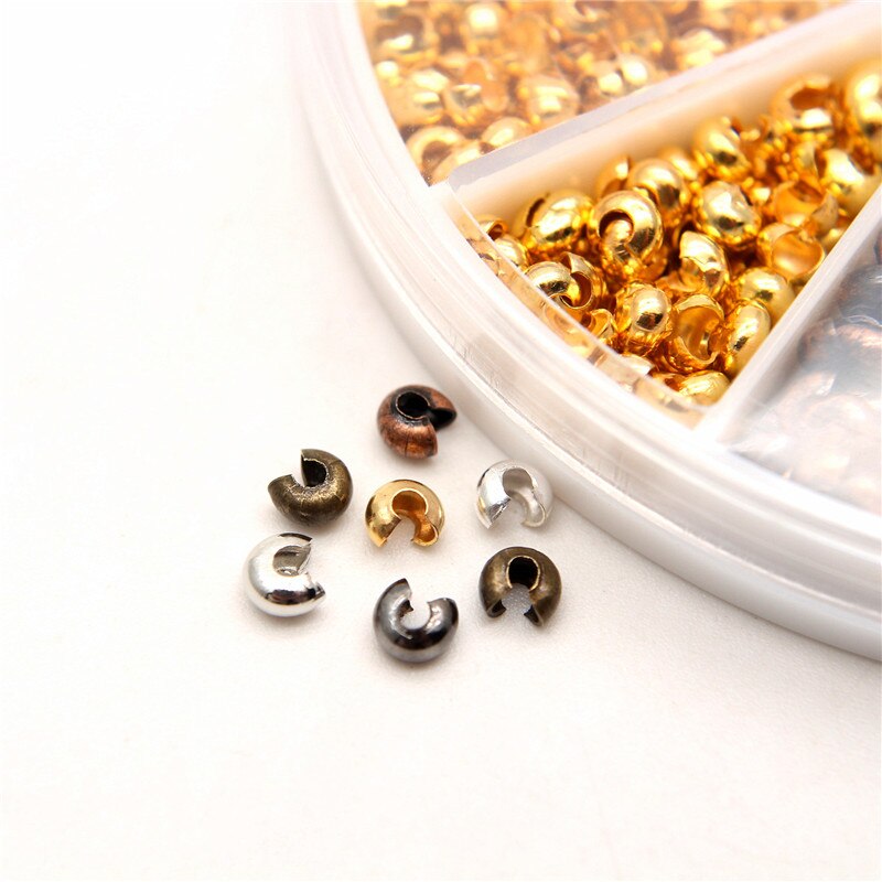 500pcs/Box 6 Colors 3mm Half Round Open Brass Crimp Beads Covers Knot Covers Beads End Tips for Jewelry Makings