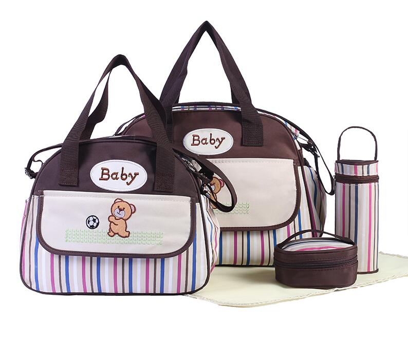 Striped diagonal cross Mummy bag multi-function large capacity diaper bag 5pcs per set nappy bags