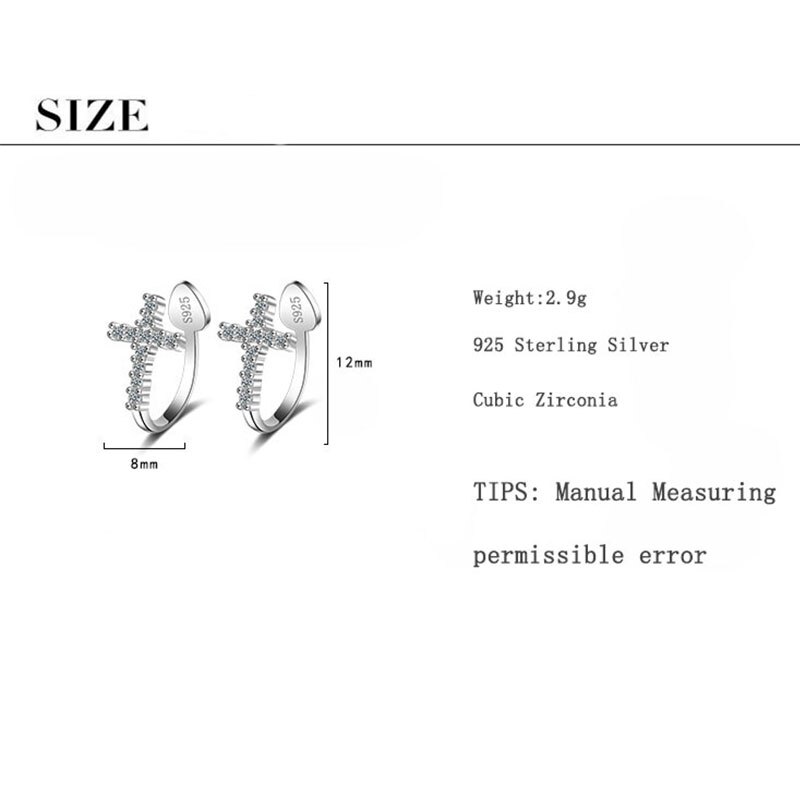 Anenjery Micro CZ Cross Clip Earrings For Women Girl 925 Sterling Silver Earrings boucle d'oreille S-E608