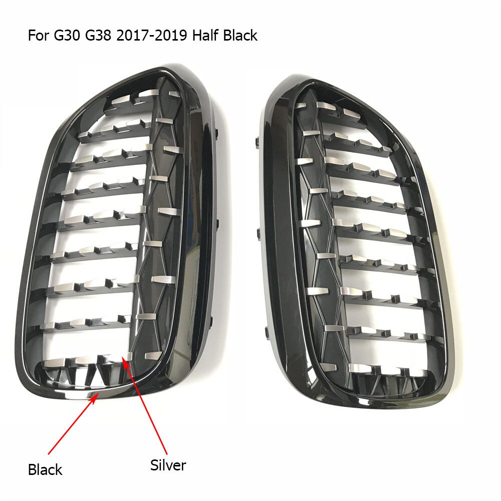 Un par de parrillas de diamantes plateadas/negras con estilo para coche, rejilla delantera ovoide doble para BMW F30 F31 F35 F10 F18 G30 G38 F32 F82: G30 Half Silver