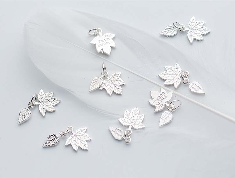 Bohemen Stijl Maple Leaf Bedels 925 Sterling Zilver Ambacht Gesneden Oorbel Ketting Hangers Diy Vrouwen Sieraden Voor