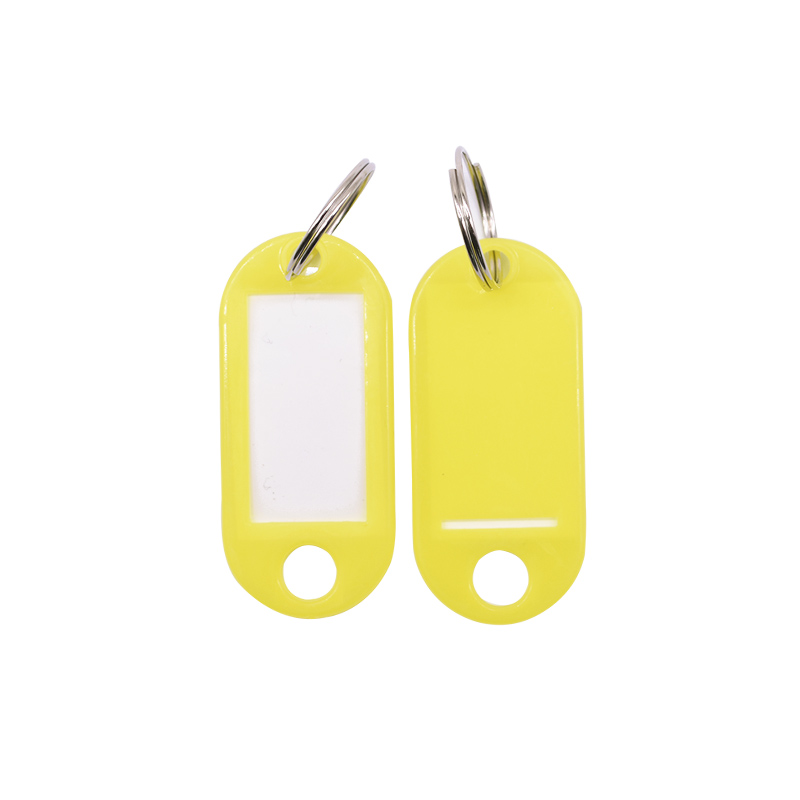 50 Uds etiquetas plásticas para llaves ID etiquetas llaveros anillo dividido llaveros numerados nombre equipaje etiquetas para llaves: 50pcs Yellow