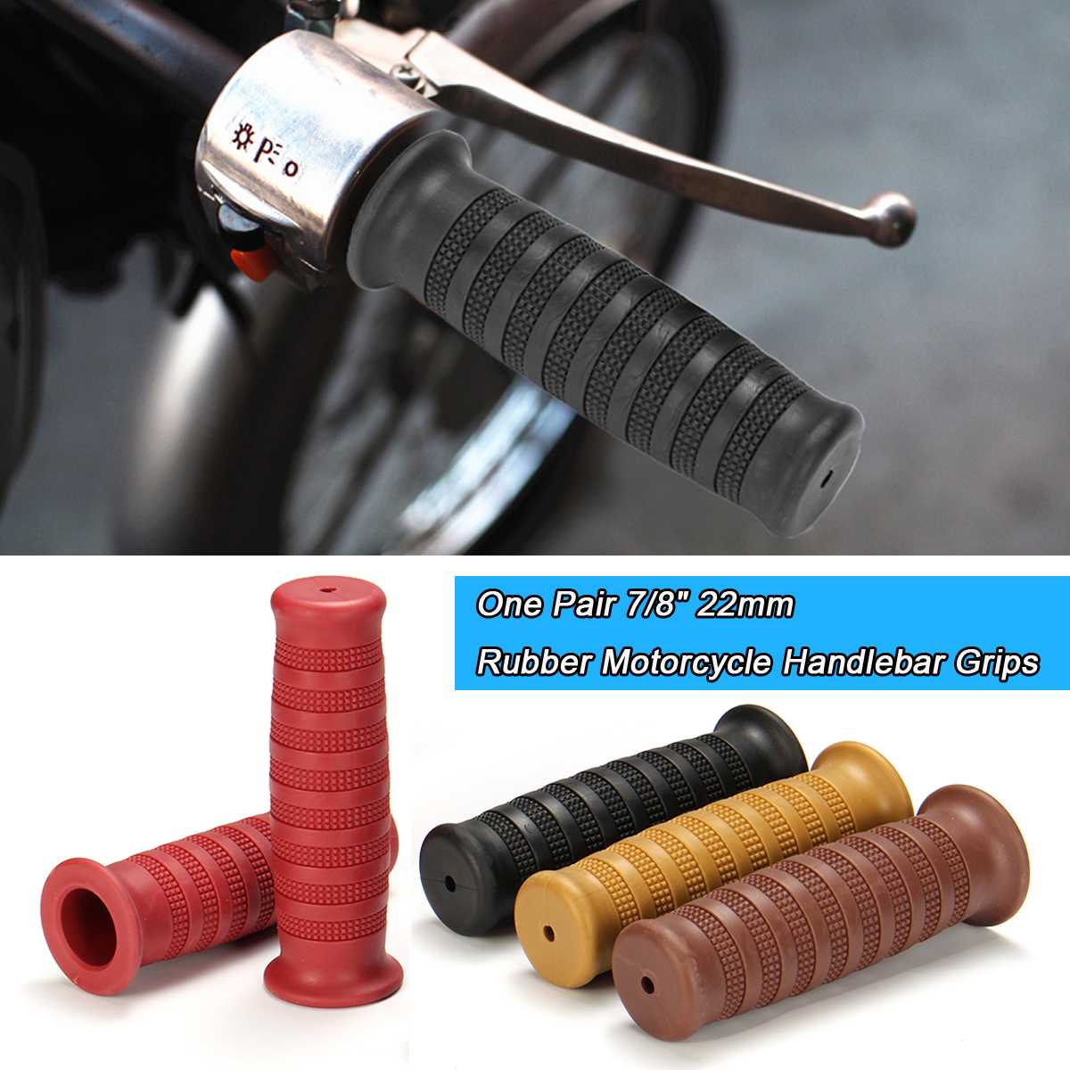 1 paar Universele 7/8 "22mm Motorcycle Bike Rubber Stuur Hand Grip Cafe Racer Bobber Clubman Custom Moto Hand grips Bar