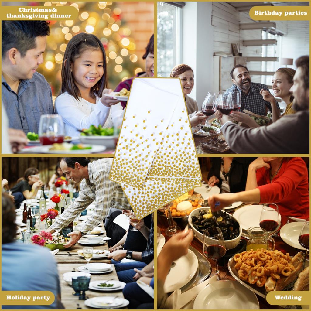 6Pcs 137*274 cm Rose Gold Tablecloth Gold/Pink Dot table cover for adult Happy Birthday Party Supplies Wedding Party Decorations