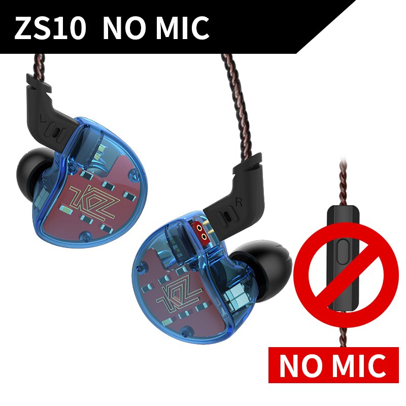 Kz ZS10 Hoofdtelefoon 4BA + 1DD Dynamische Armature Oordopjes Hifi Bass Headset Noise Cancelling In Ear Monitors Hybrid Oortelefoon: Blue NO mic